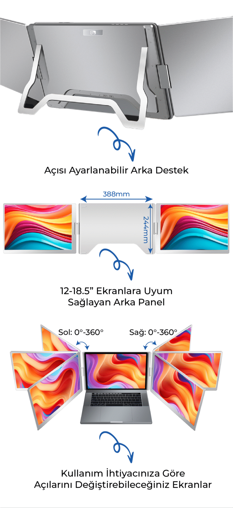 16" Trimonitör (Sabit Panel) Ergonomik Tasarım