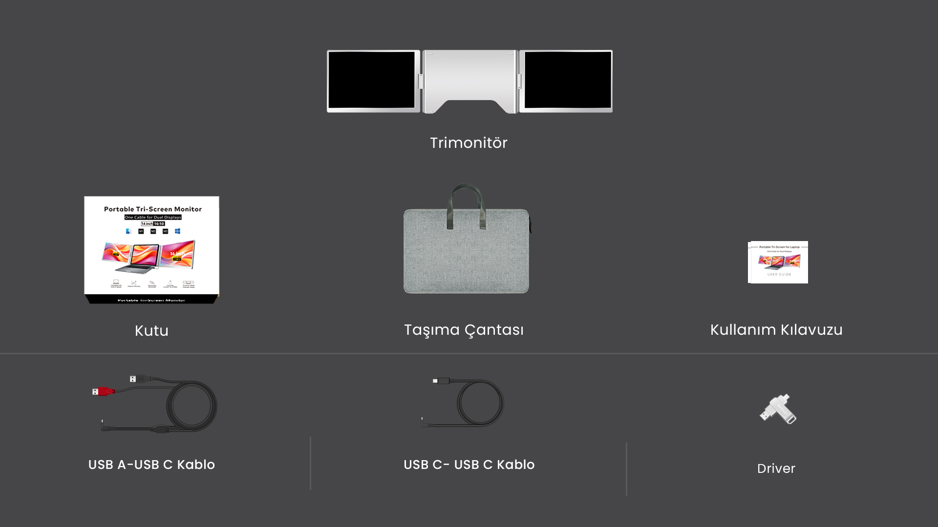 14" Trimonitör (Sabit Panel) Kutu İçeriği