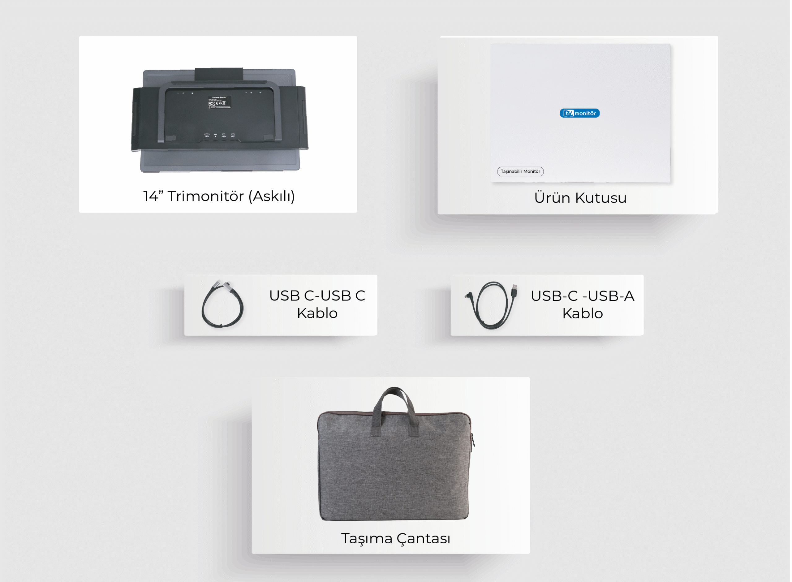 14" Trimonitör (Askılı) Kutu İçeriği