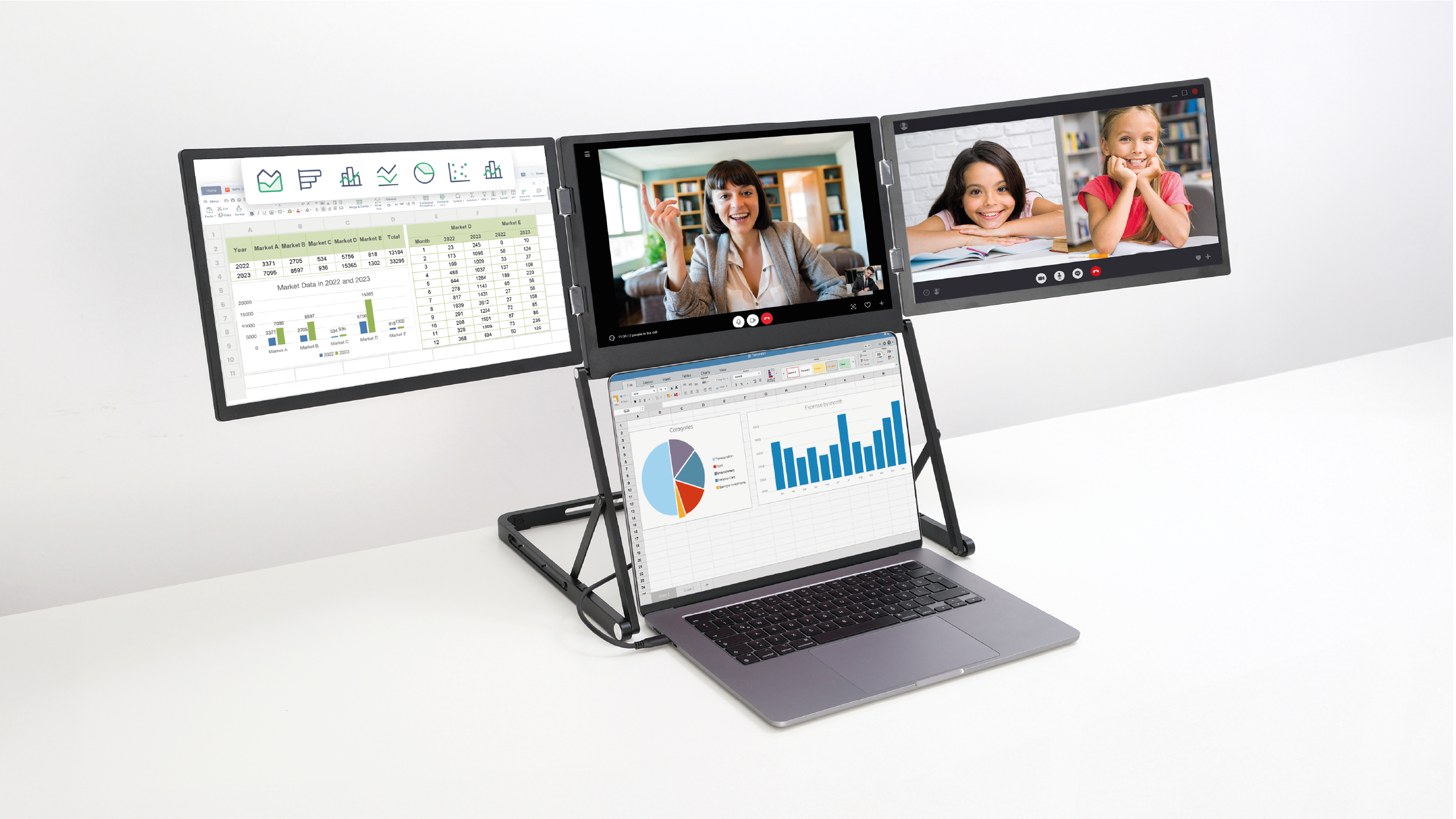 15.6" Üçlü Trimonitör (Stantlı)