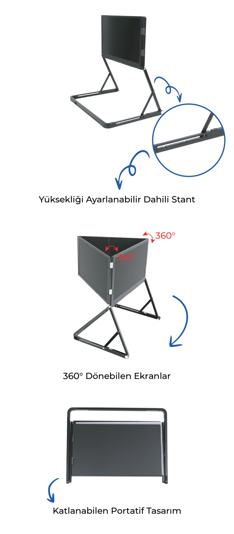 15.6" Üçlü Trimonitör (Stantlı)