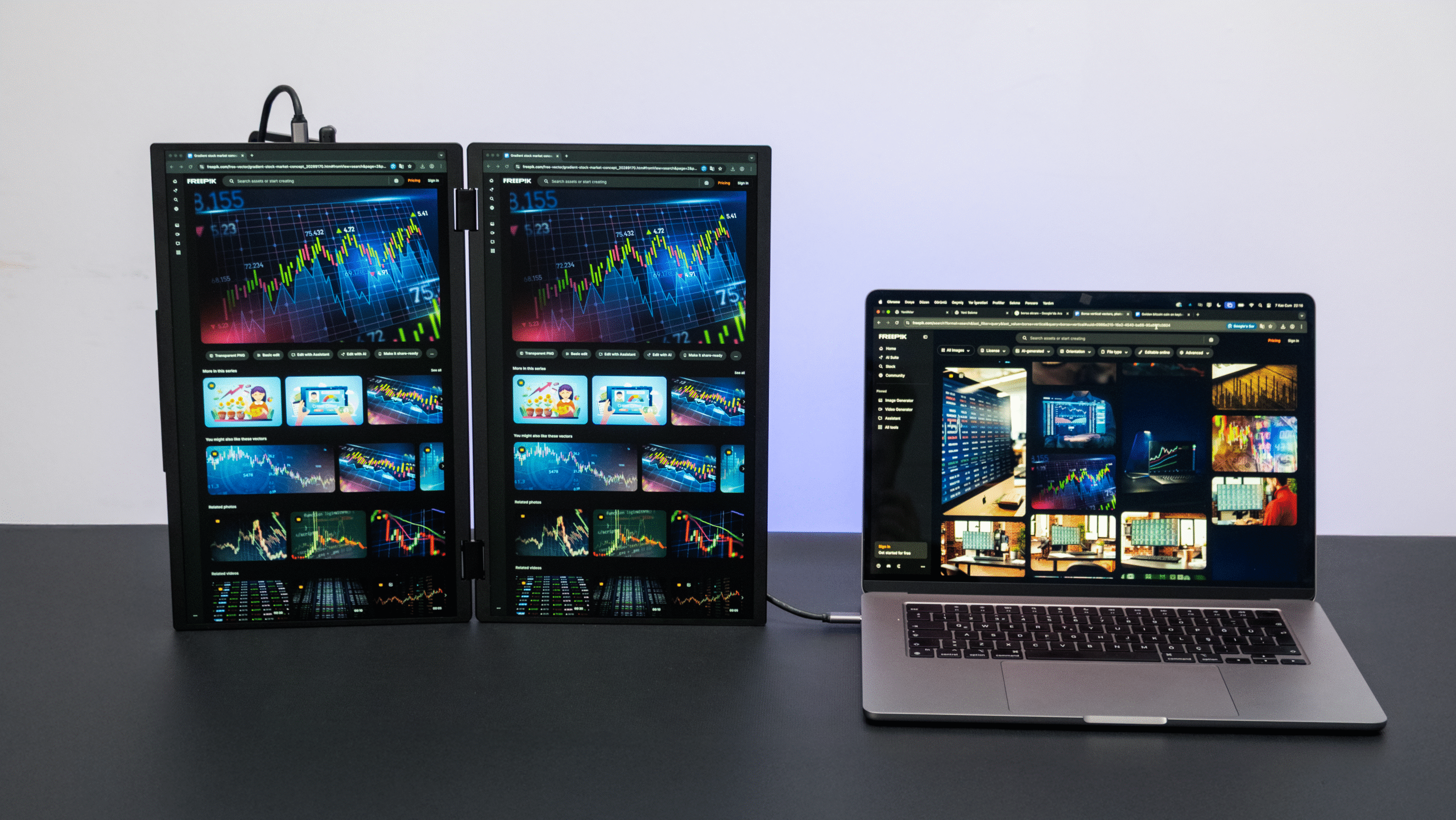 15.6" Katlanabilir Trimonitör Dikey Kullanım