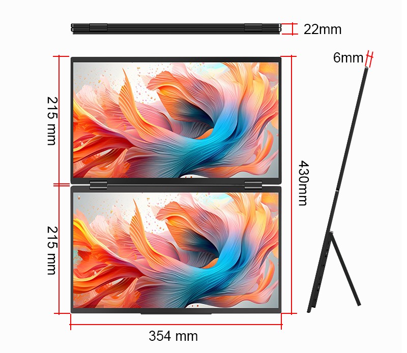 15.6" Katlanabilir Trimonitör Ölçüleri