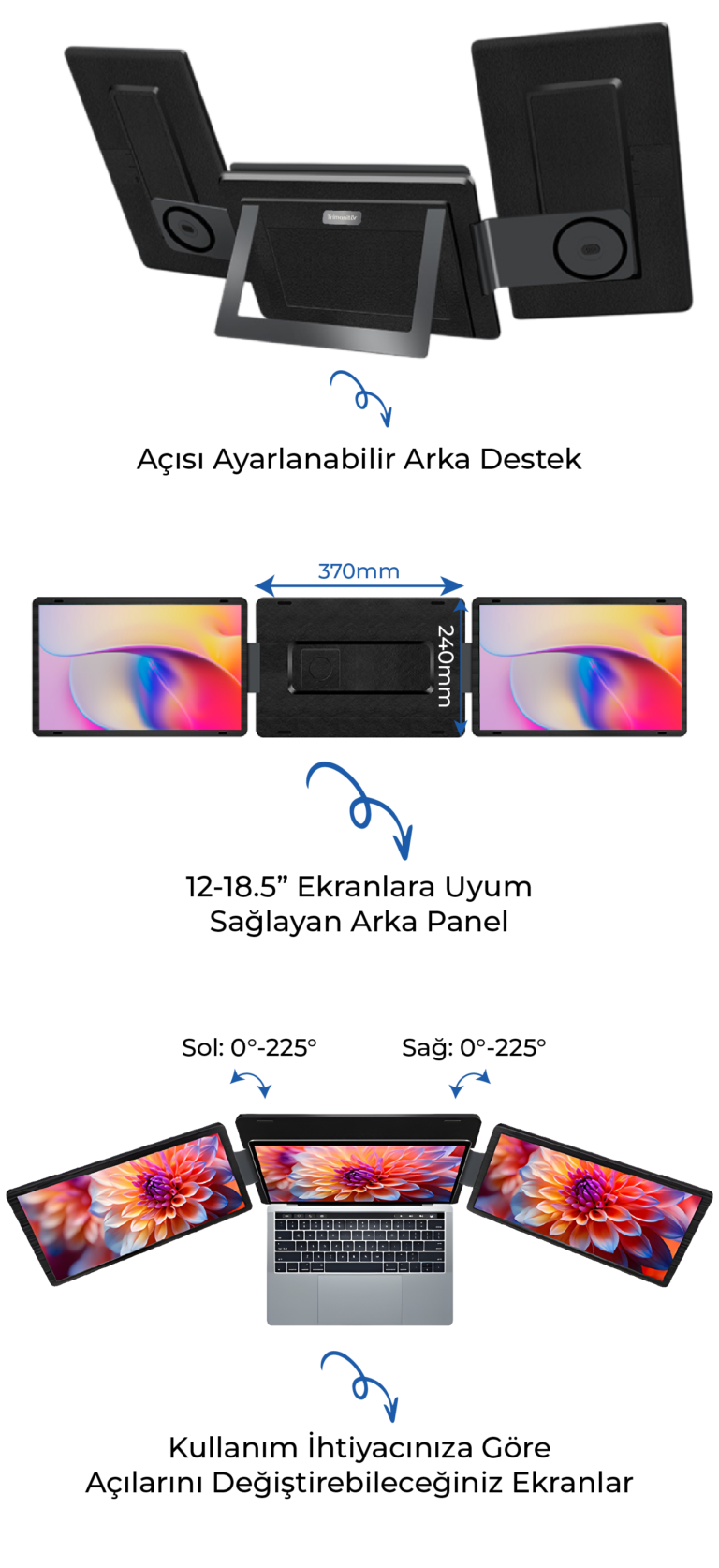 16" Trimonitör Horizon (Çok Kablolu) Ergonomik Tasarım