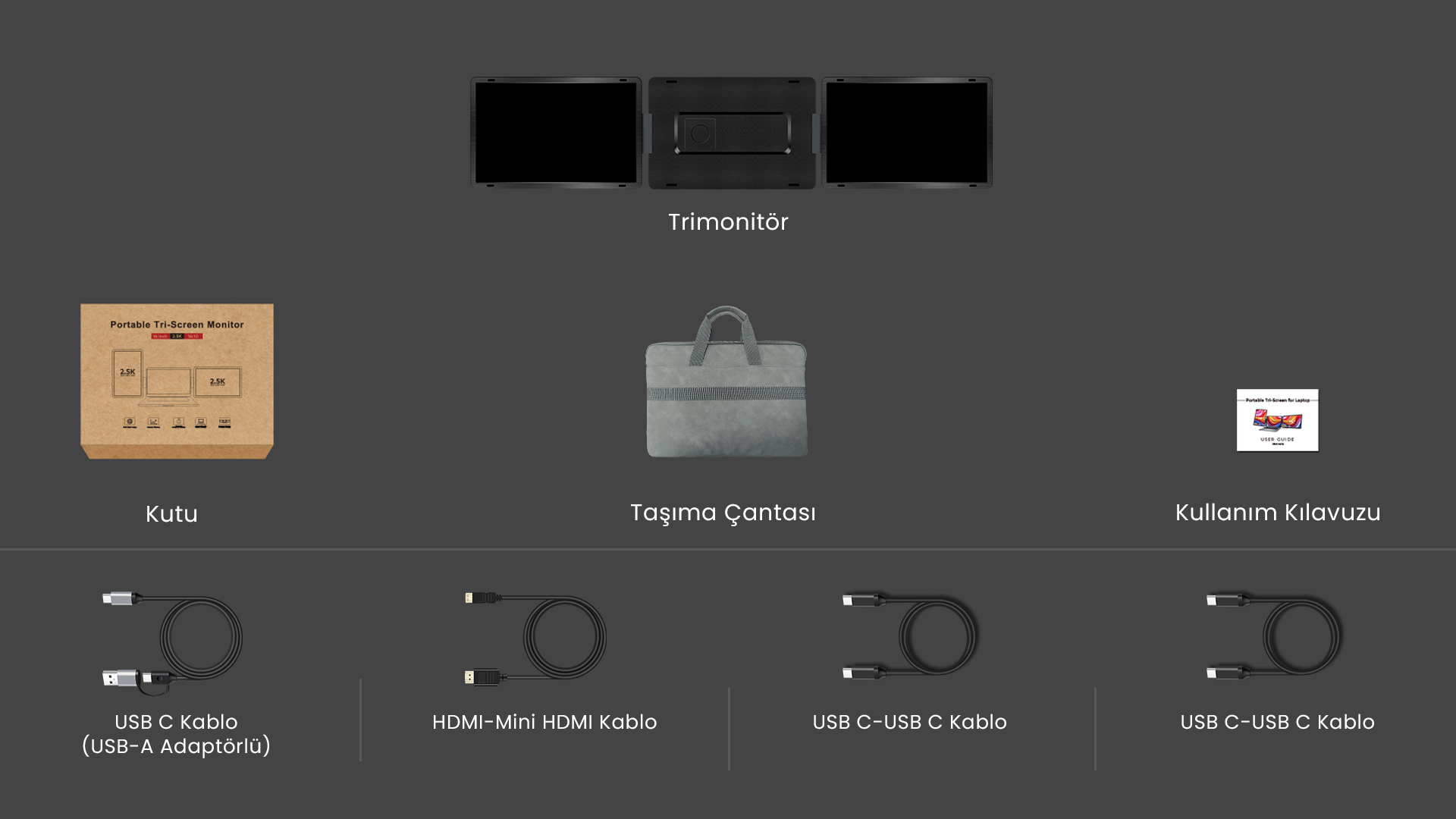 16" Trimonitör Horizon (Çok Kablolu) Kutu İçeriği